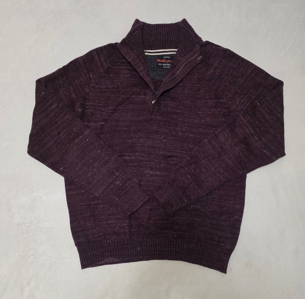 Weatherproof Vintage Men's 1/4 Zip Pullover Sweater Medium Plum Purple Cotton
